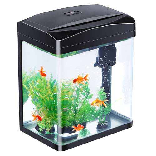 SANOSY Aquarium-Starter-Set, kleines Glas, Betta-Fischbecken für den Schreibtisch, Mini-Fischschale für Garnelen, Goldfische mit Filterpumpe, LED-Licht von SANOSY