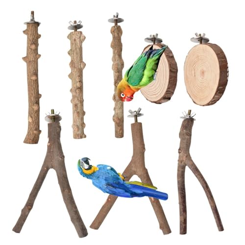 8 x Vogel-Sitzstange, Naturholzständer für Papageien, Sittiche, Schleifkratzer für kleine Papageien, Spielzeug, Vogeltraining von SANRLO