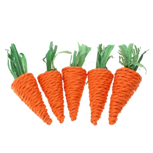 Kauspielzeug Kaninchen für Leckerli Karottenförmiges Grasspielzeug sicher für Kaninchen Chinchilla Zähne Schleifen 5 Stück Set Kauspielzeug Karotte zum Zähneknirschen von SANRLO