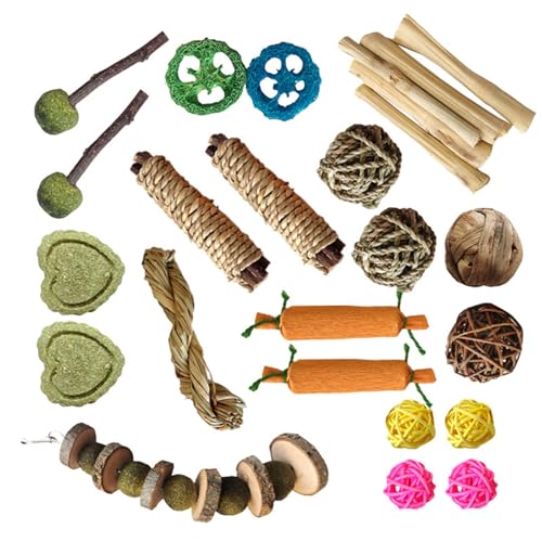 SANRLO Natürliches Holz Haustier Spielzeug Set Kleines Kauspielzeug Holz Hamster Spielzeug Für Kaninchen Hamster Und Chinchillas von SANRLO