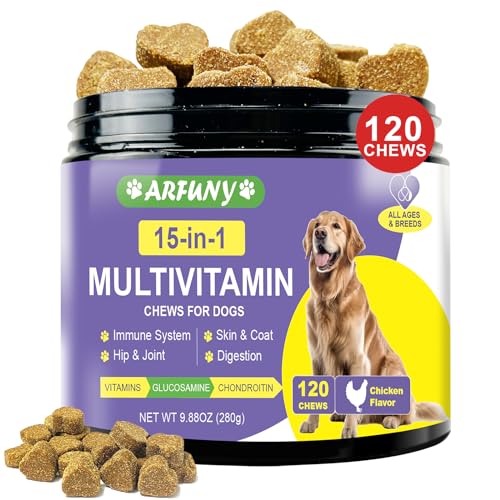 15 in 1 Hunde Multivitamine - unterstützt Verdauung, Fell, Knochen & Vitalität - Nahrungsergänzungen & Vitamine für Hunde - Vitamine für Hunde - Reich an Vitaminen, Glucosamine, Chondroitin von SANTKOL