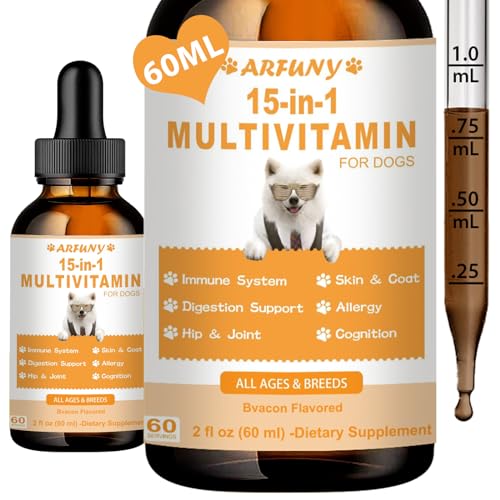 15 in 1 Multivitamin für Hunde - 60ML Nahrungsergänzungen Vitamine für Hunde Unterstützung für Gelenke, Immunsystem, Haut, Fell & Magen-Darm - Reich an Vitaminen, Glucosamin, MSM, Biotin, Cranberry von SANTKOL