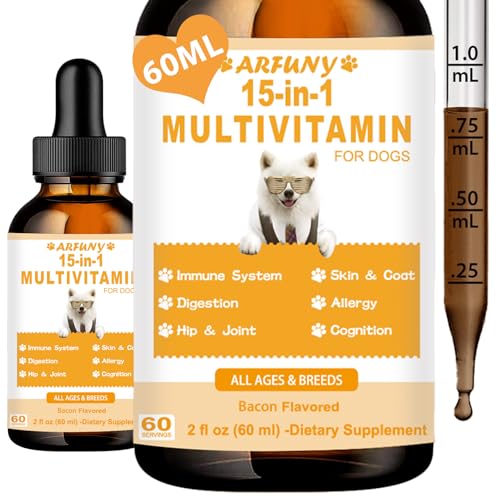 15 in 1 Multivitamin für Hunde - 60ML Nahrungsergänzungen Vitamine für Hunde Unterstützung für Gelenke, Immunsystem, Haut, Fell & Magen-Darm - Reich an Vitaminen, Glucosamin, MSM, Biotin, Cranberry von SANTKOL