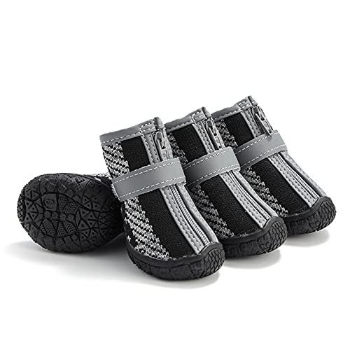 SANWOOD Breathable Pets Dog Boots Dog Mesh Shoes,4Pcs Pet Shoes Zipper Closure Anti-skid Breathable Pet Dogs Mesh Sneakers for Casual - Grey 1 von SANWOOD