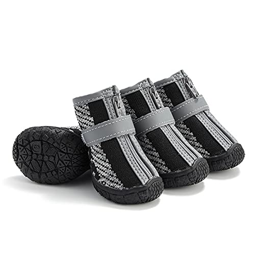 SANWOOD Breathable Pets Dog Boots Dog Mesh Shoes,4Pcs Pet Shoes Zipper Closure Anti-skid Breathable Pet Dogs Mesh Sneakers for Casual - Grey 2 von SANWOOD