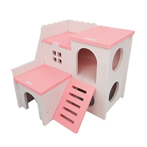 SANWOOD Hamsterhaus, Hamster-Versteck mit Leiter, belüftetes Design, doppellagig, Igel, Chinchilla, Villa, Wohnhütte, Haustierbedarf – Rosa von SANWOOD