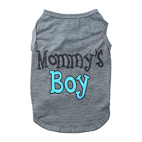 SANWOOD Haustier-Top, mit Buchstaben-Aufdruck "Mommy's Boy", weiches Polyester, modisch, Welpenweste, niedlich, lässiges T-Shirt mit Kapuze, Kleidung für den Sommer, Grau, Größe L von SANWOOD