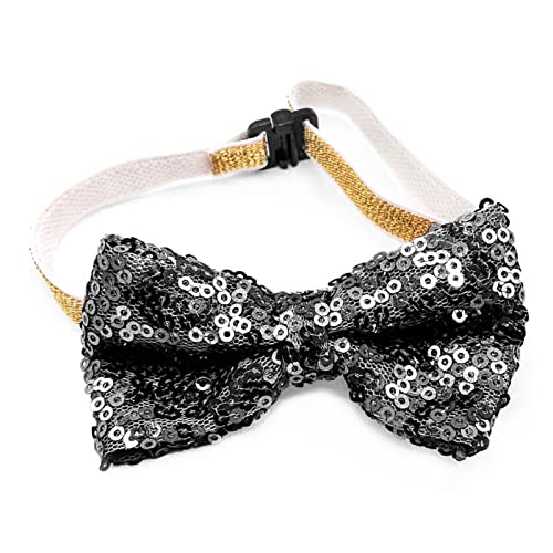 SANWOOD Hunde-Pailletten-Halsband, Haustier-Halsband, Schleife, Pailletten, Dekorationszubehör, verstellbar, für Hunde, Katzen, Schleifen, mit Glöckchen für Festivals, Schwarz von SANWOOD