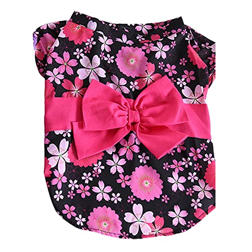 SANWOOD Hundekleid mit Blumenmuster und niedlicher Schleife, japanischer Stil, verschleißfester Stoff, bequem, für kleine Hunde, Sommeroutfit für Outdoor, Schwarz von SANWOOD