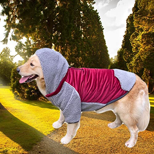 SANWOOD Hundemantel, reflektierend, Haustierkleidung, Hundemantel, verdickt, Plüsch, warme Kapuze, abnehmbare große Tasche, Hundekleidung mit Traktionsloch für Herbst und Winter, Rot 3XL von SANWOOD