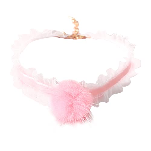 SANWOOD Katzenhalsband mit Spitzenbesatz, weiches Halsband mit Plüschball, Haustierhalsband, Pompon, dekorativ, gute Elastizität, Samt, Katzenhalsband, für Urlaub, Rosa, Größe M von SANWOOD