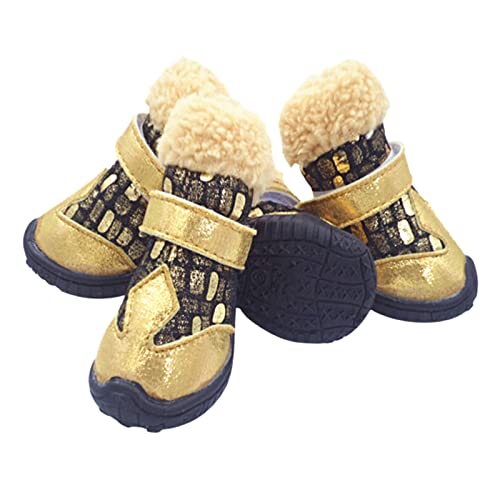 SANWOOD Warme Hundeschuhe für Weihnachten, Neujahrs-Kostümzubehör, 4 Stück Haustierschuhe, Steinmuster, Bronzing halten Wärme, Befestigungsband, Haustier, Hund, Schneestiefel für Winter – Schwarz 1 von SANWOOD