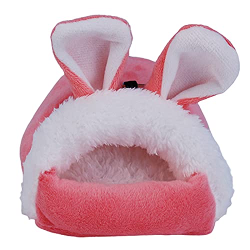 SANWOOD Warmes Hamsterbett, für kleine Tiere, Mini-Haustierhaus, Hamsternest, entzückendes Kaninchen-Design, Plüsch, hält Wärme, Käfig für kleine Haustiere, Rosa M von SANWOOD