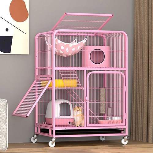 Katzenkäfig DIY Doppelschichtiger Katzenkäfig Metall-Katzenzaun Outdoor-Katzenzaun Kleintier-Reise-Campingzaun Einfacher Zusammenbau Mit Einfacher Reinigungsschale (Color : Pink, S von SAQECANU