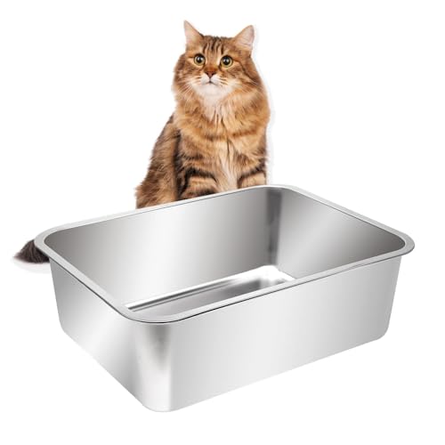 Edelstahl Katzenklo Katzentoilette Klein 35 x 25 x 10 cm, Katzen und Kaninchen Metall klo, Leicht zu Reinigen, Nicht Klebriger Boden, Geruchsfrei von SAROSORA