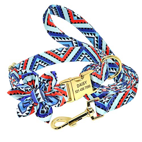 Hundezubehör Halsband-Leine-Set Individuell Bedrucktes Nylon-Hundehalsband Gehleine Haustier-Gravur-ID-Tag-Halsband Für Kleine Mittelgroße Hunde,152Rot,L von SARUEI