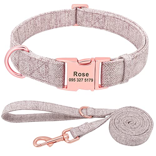 Personalisiertes Hundehalsband Benutzerdefiniertes Nylon-Hundehalsband Mit Eingraviertem Namens-ID Einstellbar Für Kleine Mittelgroße Hunde Chihuahua Pitbull,Braune Halsbandleine,L von SARUEI