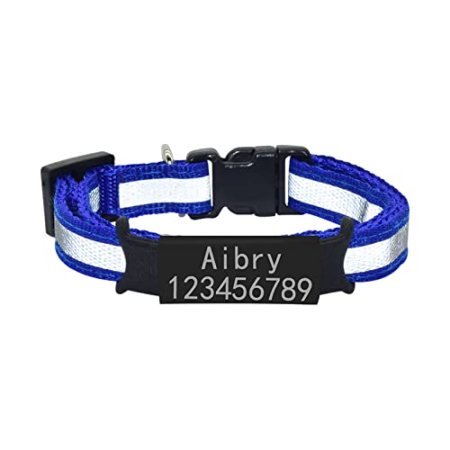 Benutzerdefiniertes ID-Namensschild Katzenhalsband Glocke Halskette Sicherheitsreflektierendes Nylon-Kätzchen-Katzenhalsband Personalisiertes Graviertes Namensschild Haustierhalsband,Blau,M (25 von SARUEL