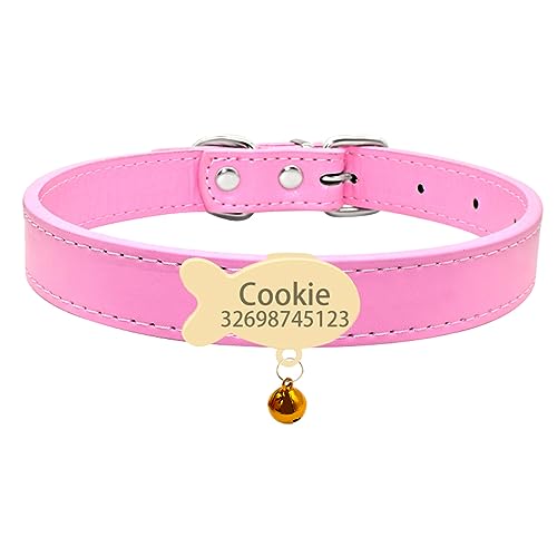 Namensschild Katzenhalsband Glocke Halskette Gürtel Personalisierte ID Namensschild Katzenhalsband Weiche Sicherheit Haustier Kätzchen Katzenhalsband,Gold-Rosa,XS (22 cm - 27 von SARUEL