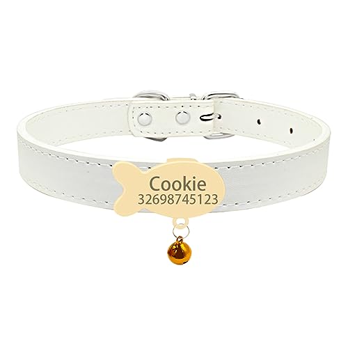 Namensschild Katzenhalsband Glocke Halskette Gürtel Personalisierte ID Namensschild Katzenhalsband Weiche Sicherheit Haustier Kätzchen Katzenhalsband,Gold-Weiß,S (26cm-32cm) von SARUEL