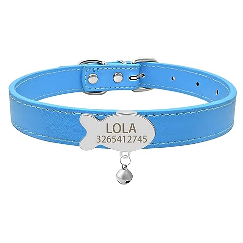 Namensschild Katzenhalsband Glocke Halskette Gürtel Personalisierte ID Namensschild Katzenhalsband Weiche Sicherheit Haustier Kätzchen Katzenhalsband,Silberblau,S (26cm-32cm) von SARUEL