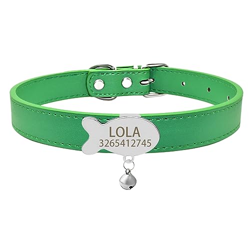 Namensschild Katzenhalsband Glocke Halskette Gürtel Personalisierte ID Namensschild Katzenhalsband Weiche Sicherheit Haustier Kätzchen Katzenhalsband,Silbergrün,S (26cm-32cm) von SARUEL