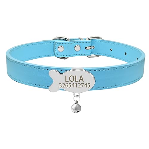 Namensschild Katzenhalsband Glocke Halskette Gürtel Personalisierte ID Namensschild Katzenhalsband Weiche Sicherheit Haustier Kätzchen Katzenhalsband,Splitter-Himmelblau,S (2 von SARUEL