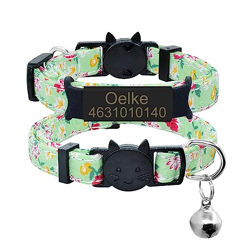 Personalisiertes Namensschild Katzenhalsband Glocke Benutzerdefiniertes Graviertes Typenschild Sicherheits-Abreiß-Katzenhalsband Verstellbare Bedruckte Halsbandhalskette,Schwarz Grün,S (17cm-28 von SARUEL