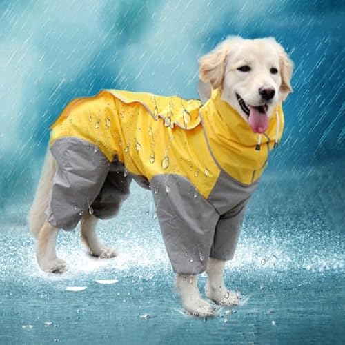 SARUEL All-Inclusive-Regenmantel Für Große Hunde,Wasserdicht,Kleidung Für Große Hunde,Mantel,Kapuzenpullover,Regenjacke,Reflektierend,Poncho Für Kleine,Mittelgroße Und Große Hunde,Gelb,XL von SARUEL