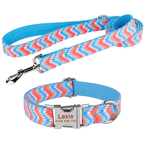 SARUEL Benutzerdefinierte Gravierte Name Halsband Klein Groß Personalisierte Hundehalsband Produkt Hundehalsbänder Nylon Plaid Junge Mädchen Unisex Hundehalsband,D,L von SARUEL