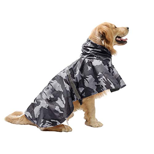 SARUEL Camouflage-Regenmantel Für Große Hunde,Wasserdicht,Schnee,Große Hundekleidung,Mantel,Regenjacke,Reflektierend,Mittelgroßer Hundeponcho Mit Traktionsloch,Graue Tarnung,L von SARUEL