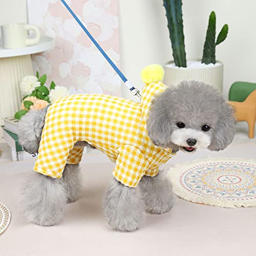 SARUEL Herbst Winter Plaid Hund Kleidung Farbe Pelz Ball Vierbeinigen Kleidung Reine Baumwolle Warme Teddy Chihuahua Haustier Kleidung Ropa De Perro,Gelb,M von SARUEL