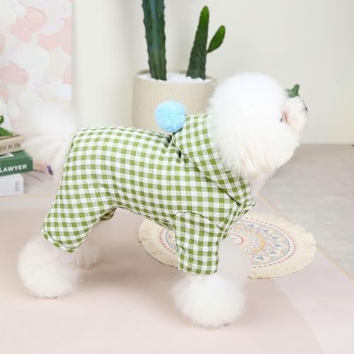 SARUEL Herbst Winter Plaid Hund Kleidung Farbe Pelz Ball Vierbeinigen Kleidung Reine Baumwolle Warme Teddy Chihuahua Haustier Kleidung Ropa De Perro,Grün,L von SARUEL