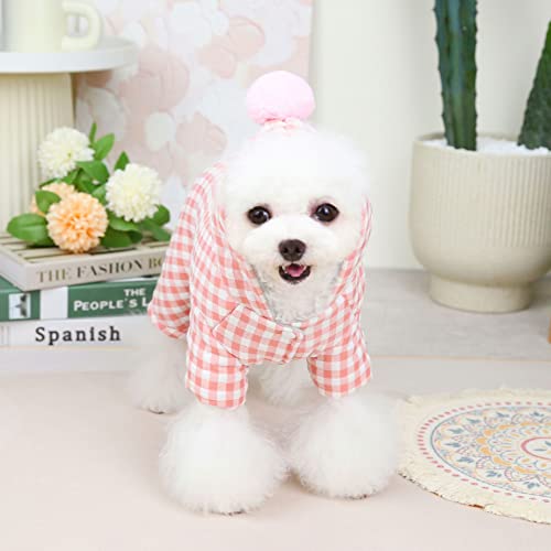 SARUEL Herbst Winter Plaid Hund Kleidung Farbe Pelz Ball Vierbeinigen Kleidung Reine Baumwolle Warme Teddy Chihuahua Haustier Kleidung Ropa De Perro,Rosa,L von SARUEL