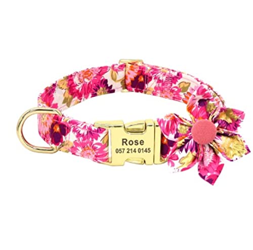 SARUEL Hundehalsband Mit Blumendruck,Nylon,Blumen,Benutzerdefinierte Haustier-Hundehalsbänder,Welpenhalsband,Personalisierter Name Für Kleine,Mittelgroße Hunde,Rosenkragen,S von SARUEL