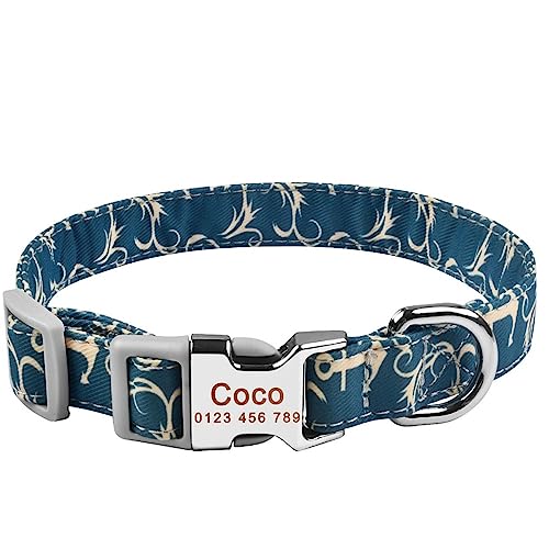 SARUEL Hundehalsband Personalisiert Graviert Junge Mädchen Hundename Verstellbar Blumen S M L,L 36-55cm von SARUEL