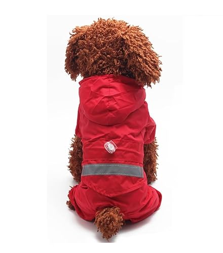 SARUEL Hunderegenmantel,Reflektierend,Winddicht,Teddy,Für Kleine Und Mittelgroße Hunde,Outdoor-Haustierkleidung,Zubehör,Rot,XL von SARUEL