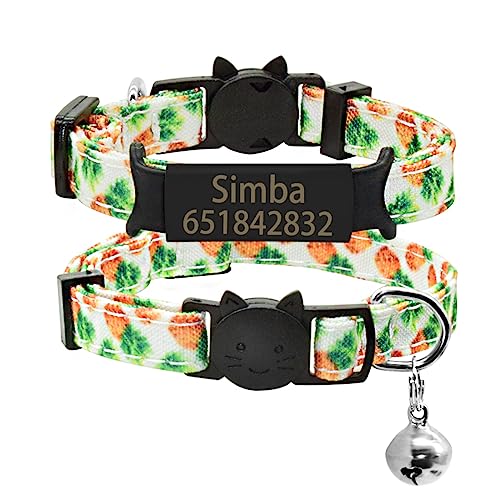 SARUEL Katzenhalsband Glocke Personalisiertes Namensschild Katzenhalsband Benutzerdefiniertes Graviertes Typenschild Verstellbares Katzenhalsband Haustierhalskette,Schwarz-Ananas,S (17cm-28cm) von SARUEL