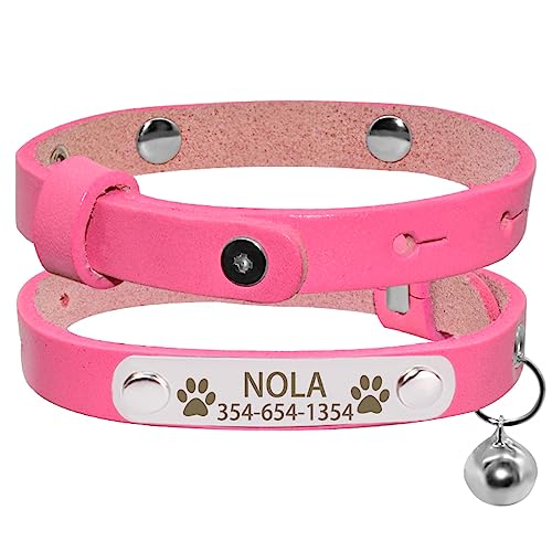 SARUEL Katzenhalsband Personalisiertes Namensschild Katzenhalsband Glocke Halskette Benutzerdefinierte Gravierte Namensschild Kätzchenhalsband,Rosa,L (24 Cm-30 cm) von SARUEL