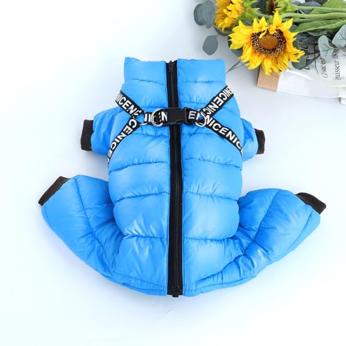 SARUEL Kleines Haustier Hundemantel Jacke Mit Geschirr Winter Warme Hundekleidung Für Bulldogge Chihuahua Outfits wasserdichte Hundebekleidung Jacken,Blau,18 von SARUEL