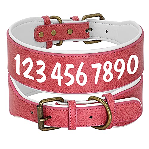 SARUEL Maßgeschneidertes Hundehalsband,Breites Hundehalsband Aus Leder,Großes,Weich Gepolstertes Hundehalsband Für Mittelgroße Und Große Hunde,XL,Rose von SARUEL