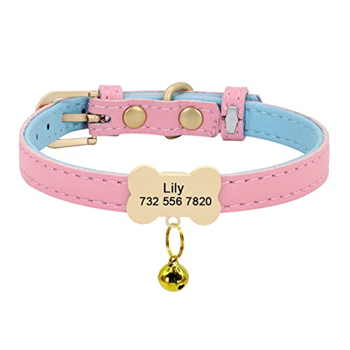 SARUEL Niedliches Hundehalsband Für Hunde Und Katzen,Personalisiertes Haustier-ID-Halsband,Anti-verlorenes Fischgräten-Tag,Namensschild,Gravur Mit Glocke,Geschenk Für Kleine Hunde,Rosa Knochen,17 von SARUEL