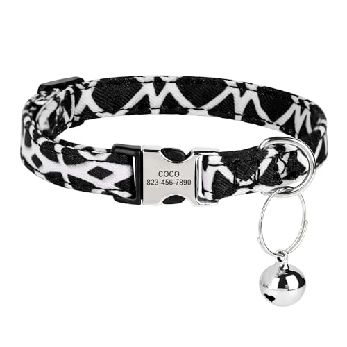 SARUEL Personalisierte Katzenhalsband-Halskette,Anti-Verlust-Welpen-Katzen-Namenshalsband,Haustier-ID,Namensschnallenhalsband Für Kleine Hunde,Katzen,Kätzchen,Geschenk,Schwarz,1,0 cm Breite 17–28cm von SARUEL