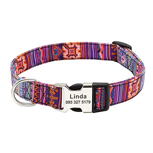 SARUEL Personalisiertes Hunde-ID-Halsband Aus Nylon,Personalisierte Haustier-Schnallenhalsbänder,Gravurdruck,Halskette Für Kleine,Mittelgroße Hunde,Orange,31-49cm von SARUEL