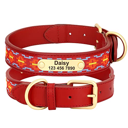 SARUEL Personalisiertes Hundehalsband,Handgefertigte Leder-Hundekatzen-Halskette Für Kleine,Mittelgroße Und Große Hundehalsbänder,Heimtierbedarf,Rot,L von SARUEL