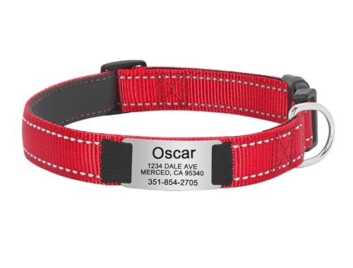 SARUEL Personalisiertes Hundehalsband,Individuelle ID-Halsbänder,Langlebiges Nylon-Welpenhalsband,Verstellbar Für Kleine,Mittelgroße Und Große Hunde,Rot,L von SARUEL