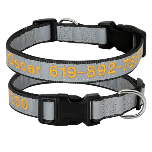 SARUEL Personalisiertes Hundehalsband,Reflektierendes Nylon,Hunde-ID-Halsband,Haustiername,Telefonnummer,Verstellbar,Für Kleine,Große Hunde,Mops,20-1 Schwarz,L 35-57cm von SARUEL