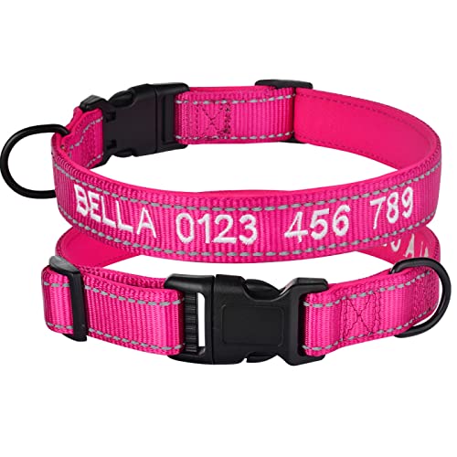 SARUEL Personalisiertes Hundehalsband Aus Nylon,Verstellbar,Welpen-ID-Halsbänder,Rose,L 35-53cm von SARUEL