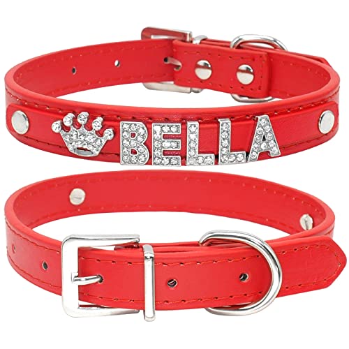 SARUEL Personalisiertes Hundehalsband Aus PU-Leder Für Welpen,Katzen,ID-Halsbänder,Herz,Stern,Hundezubehör Für Kleine,Mittelgroße Hunde,Chihuahua,Rot,35 Bis 45cm von SARUEL