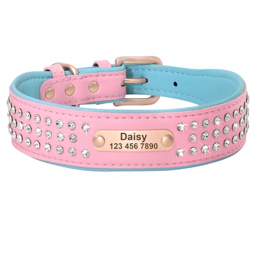 SARUEL Personalisiertes Hundehalsband Für Mittelgroße Und Große Hunde,Französische Bulldogge,Pitbull,Haustier,Welpe,Namensschild,ID-Tag-Halsbänder,Rosa,XL,Rosa von SARUEL